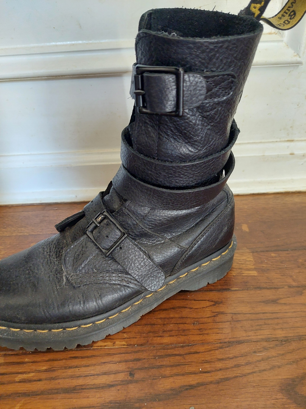 Dr. Martens Black Leather Buckle Strap Moto Boot